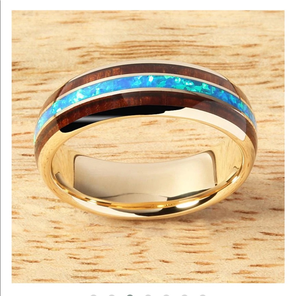 NaKoa 10k Koa Wood Opal Ring -waterproof